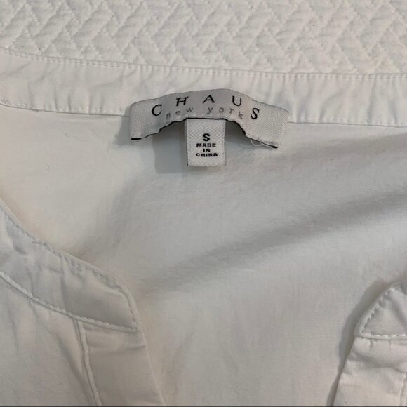 chaus🤍white Cotton Blouse/Top Collarless Split Neck Size S - Picture 7 of 10